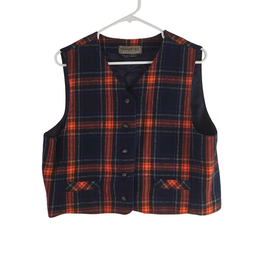 Vintage Signature Expressions women's  tartan wool vest. size Large